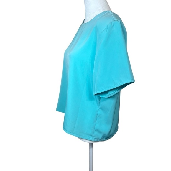 Vintage (1980s-90s) Whitney Collection Teal Short Sleeve Blouse Crop Sz Medium - Picture 6 of 7
